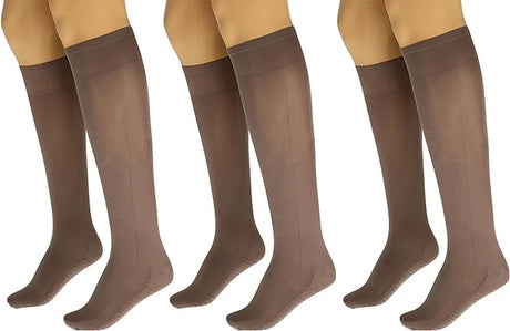 3 Pairs - Massage Sheer Knee Socks for Women with Reinforced Toe and Base Knee High Stockings