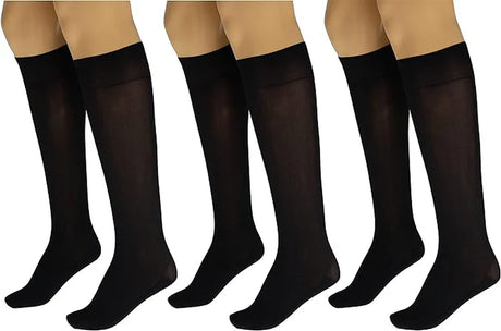 3 Pairs - Massage Sheer Knee Socks for Women with Reinforced Toe and Base Knee High Stockings