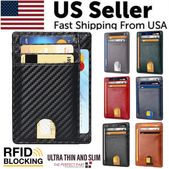 Mens Leather Slim Wallet Credit Card Holder RFID Blocking Pocket ID Money PU USA