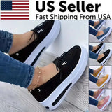 Women Block Shoes Slip on Closed Toe Platform Flat Wedge Casual Lace up Sneakers