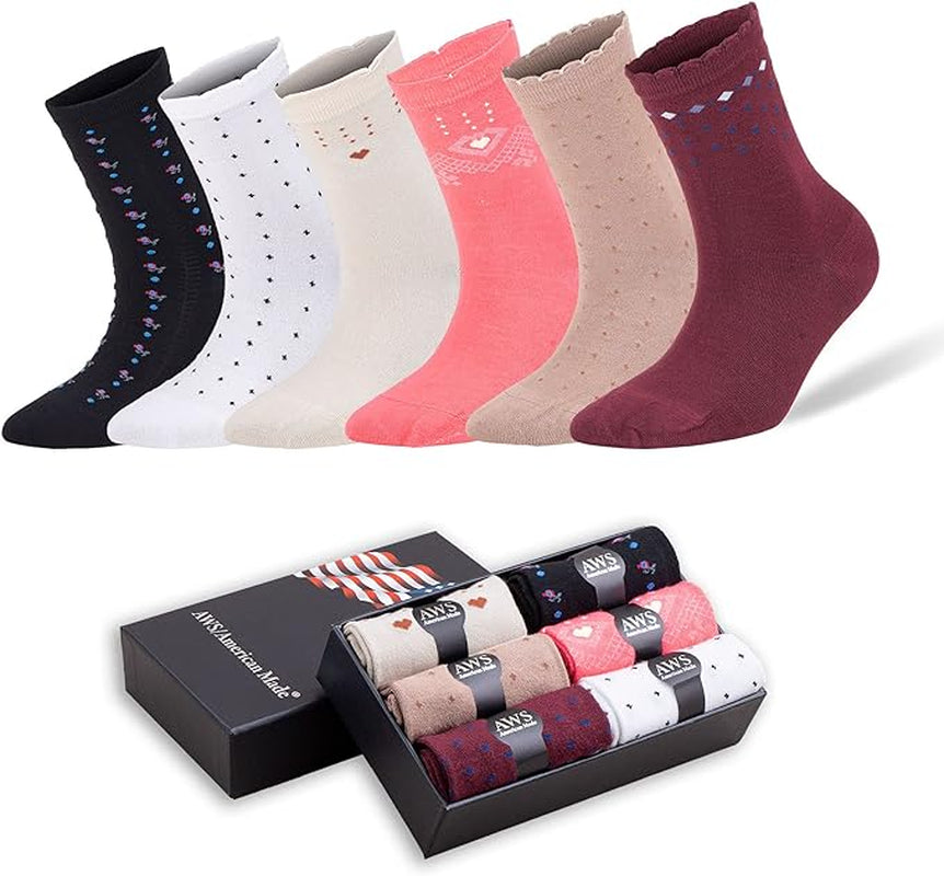 6 Pairs - Bamboo Crew Socks for Women Size 6-9 Seamless Bamboo Fiber Socks with Gift Box