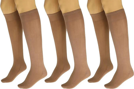 3 Pairs - Massage Sheer Knee Socks for Women with Reinforced Toe and Base Knee High Stockings