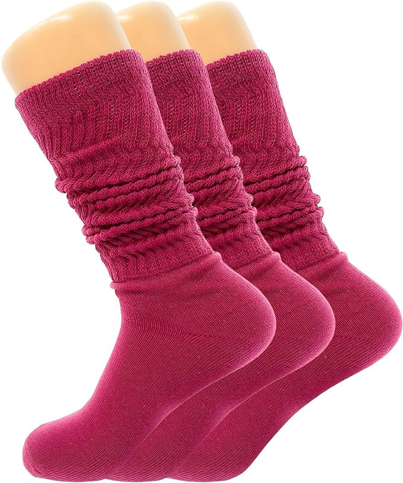 3 Pairs - Women'S Slouch Knee High Socks Cotton Slouchy Scrunch Socks Shoe Size 5 to 10