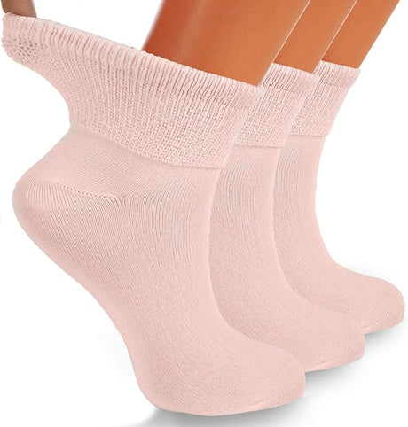 3 Pairs - Diabetic Ankle Socks Cotton Non-Binding Top Diabetes Socks Shoe Size 5-7