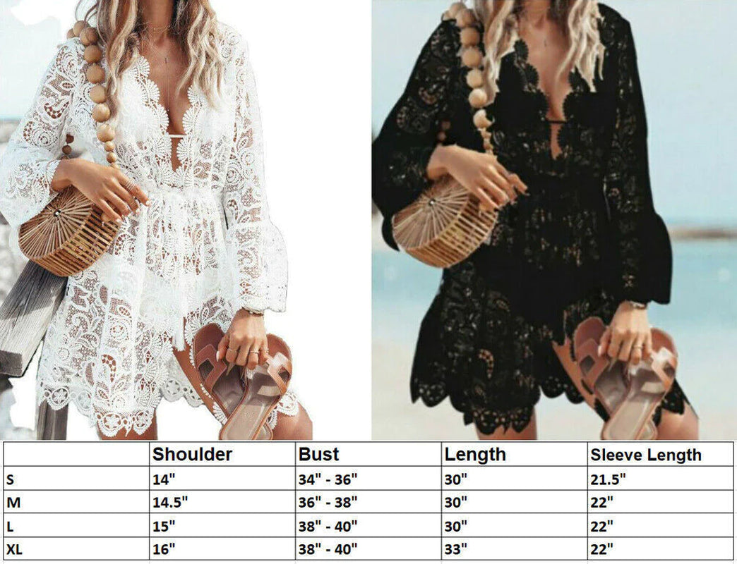 Lace Bathing Suit Cover up Boho Beach Women Maxi Bikini Sundress Dress Summer US