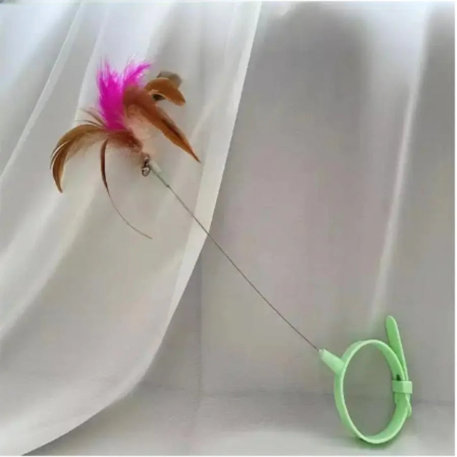 New Cat Feather TPR Silicone Collar Cat's toy Teasing Self-Hey Cat Stick Pet Collar With Bell Feather