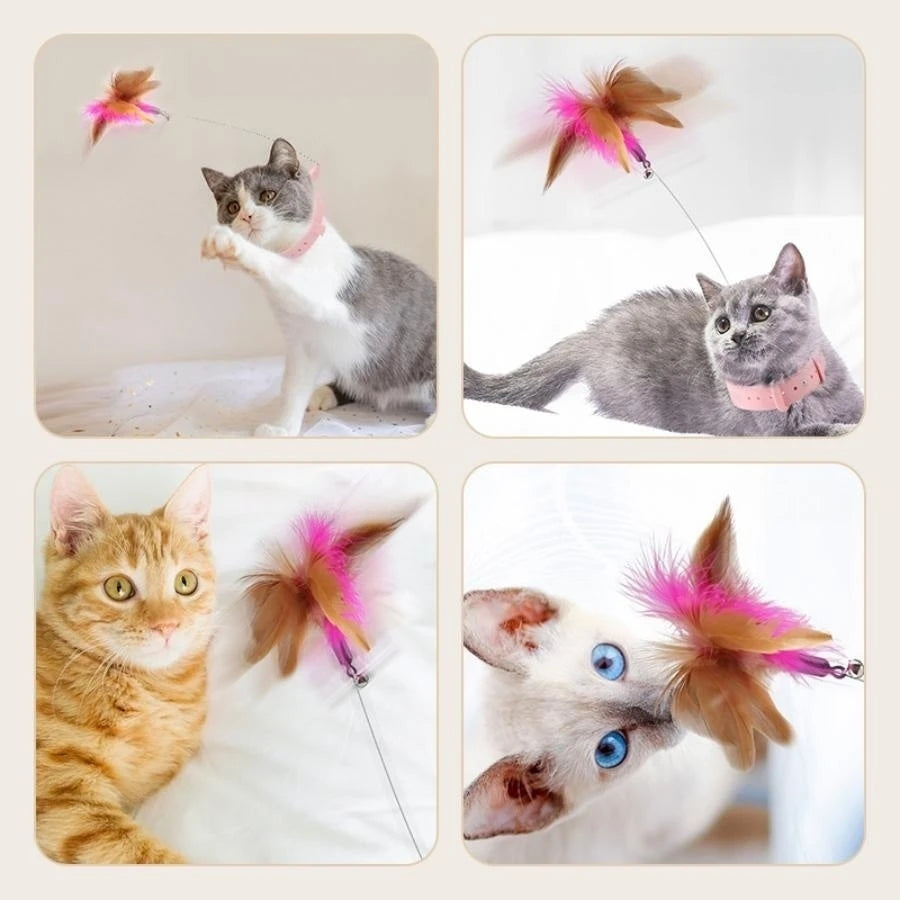 New Cat Feather TPR Silicone Collar Cat's toy Teasing Self-Hey Cat Stick Pet Collar With Bell Feather