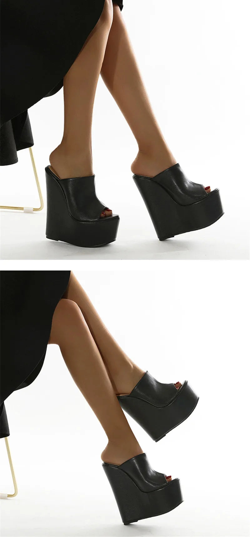 Eilyken Peep Toe Platform Wedge Mules Slippers Women Summer Sexy Super High Pumps Sandal Shoes Black 35-42