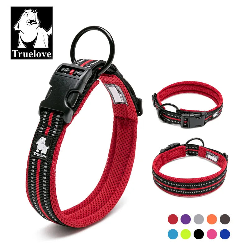 Truelove Nylon Dog Collar Padded Wide Dog Collars For Big Small Dogs Soft Reflective Collar Dog Training Cat Pet Collier Chien