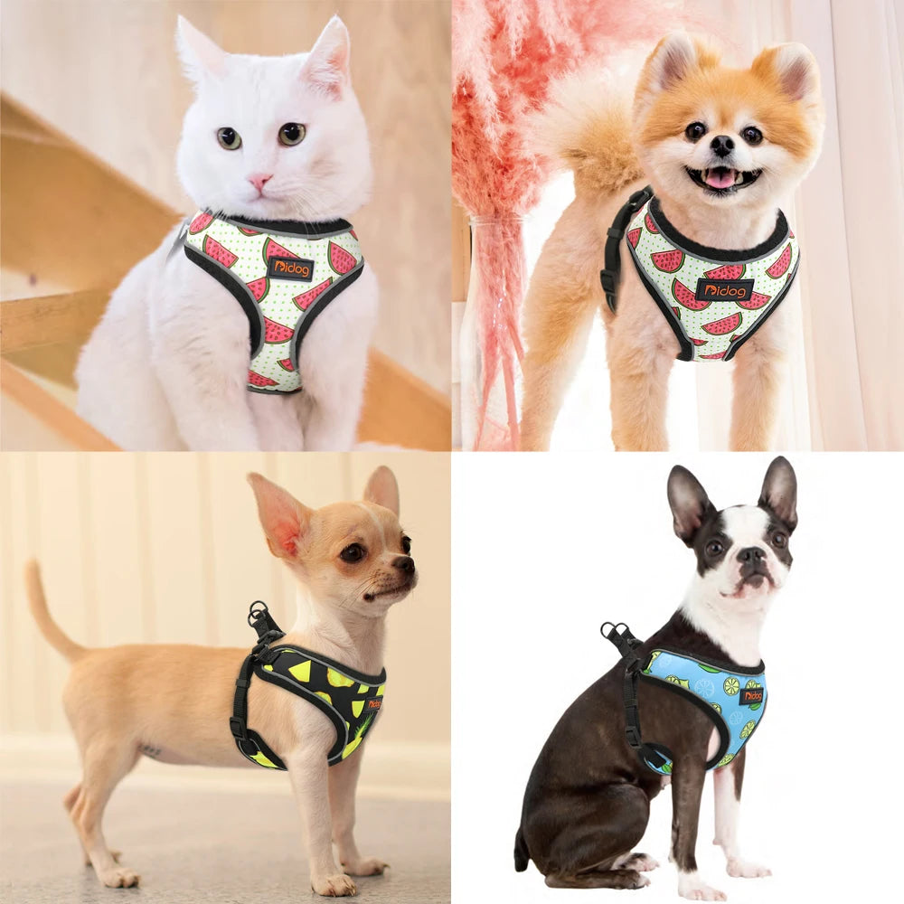 Mesh Nylon Cat Harness Reflective Kitten Dog Vest Harnesses Small Dogs Cats Printed Harness Vests Chihuahua Yorkshire