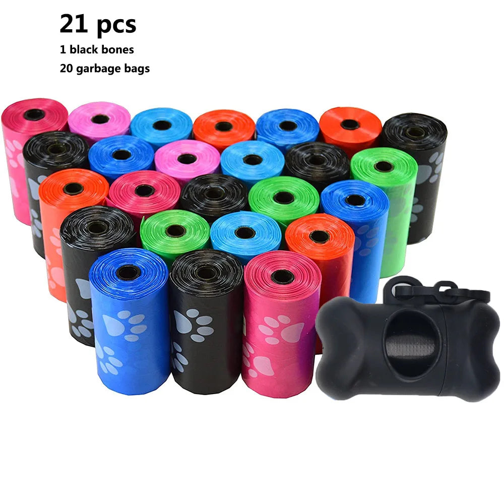 21 pcs Degradable Pet Dog Waste Poop Bag With Printing Doggy Bag Degradable Pet Waste Clean Poop Bags Dog Up Clean Bag Dispenser