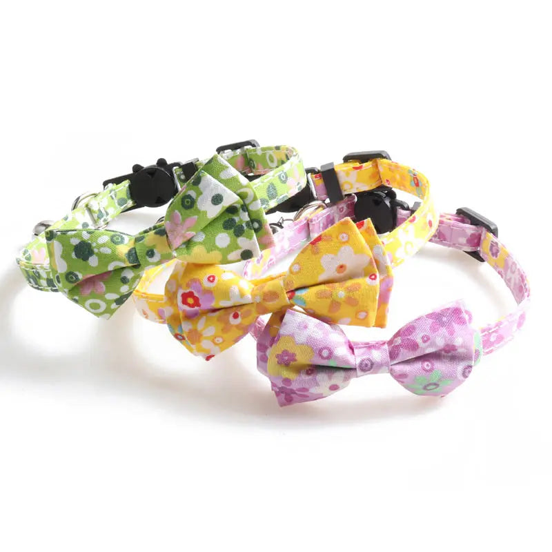 Floral Pet Cat Collar Dog Accessories Collier With Bell Chats Bow Bandana Sunflower Necklace Goats Supplies Breakaway Charm