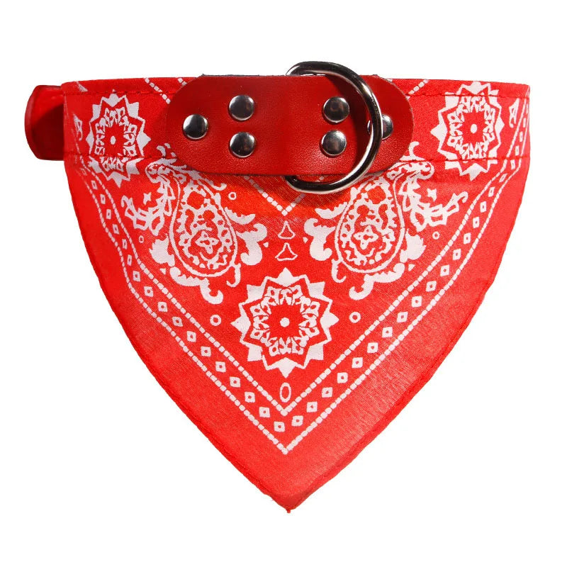 Pet Bandanas Collar for Dogs Cats Adjustable PU Leather Triangular Bibs Scarf Collar with Paisley Pattern for Puppy Accessories