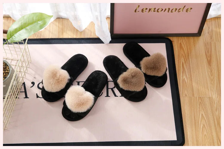 Women Indoor Warm Home Slippers Bedroom Cute Heart Pattern Non-slip Soft Comfort Plush House Slippers Shoes Autumn Winter