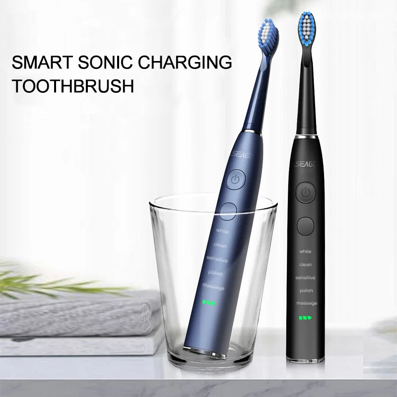 Seago Electric Sonic Toothbrush USB Rechargeable Adult 360 Days Long Battery Life IPX7 4 Replacement Heads Travel Box  SG-575