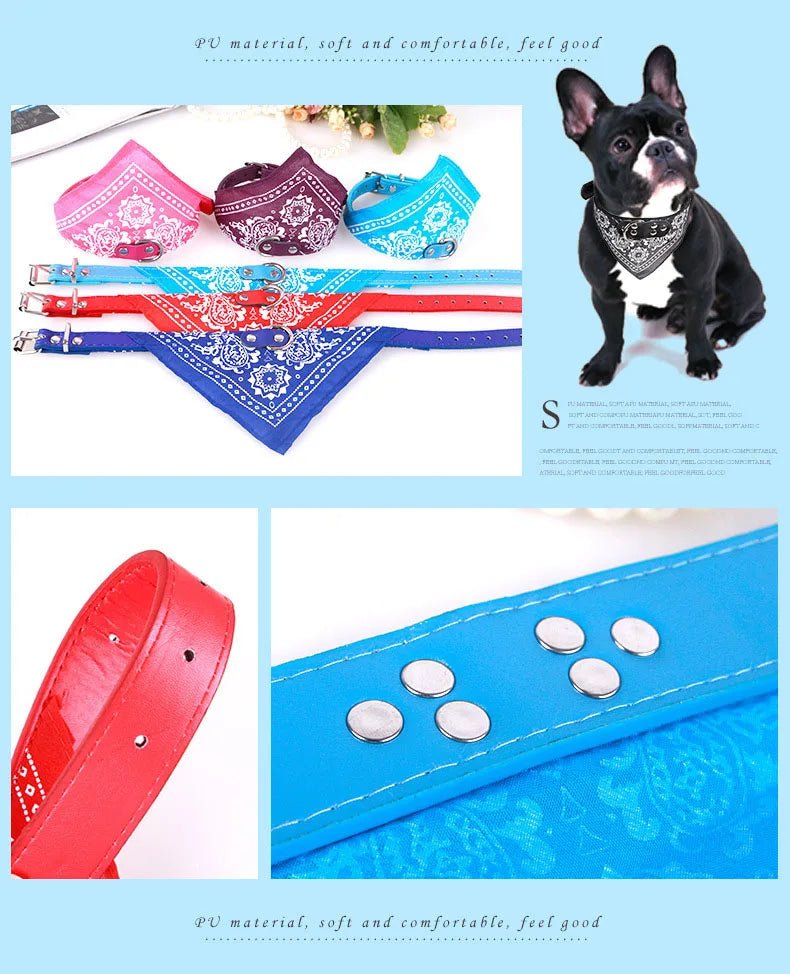 Pet Bandanas Collar for Dogs Cats Adjustable PU Leather Triangular Bibs Scarf Collar with Paisley Pattern for Puppy Accessories