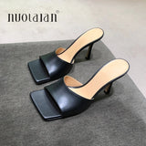 2024 New Summer Women Sandals Square Toe Ladies Heel Mules Sexy Thin High Heels Sandals Slippers Female Fashion Woman Shoes