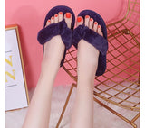 Warm Fluffy Slippers Women Cozy Faux Fur Cross Indoor Floor Slides Flat Soft Furry Shoes Ladies Female Celebrities Flip Flops