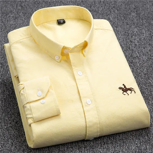 S~6XL Cotton Oxford Shirt For Mens Long Sleeve Plaid Striped Casual Shirts Male Pocket Regular-Fit Button-Down Work Man Shirt