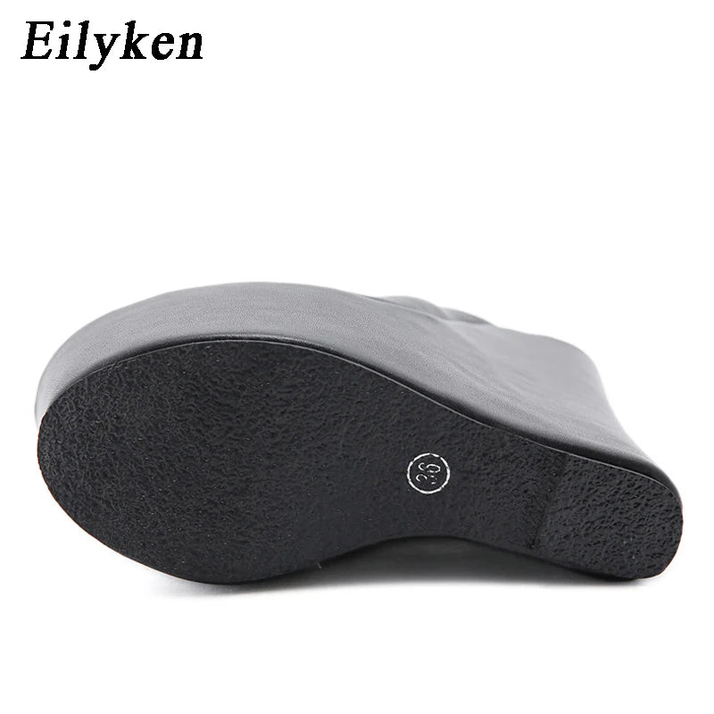 Eilyken Peep Toe Platform Wedge Mules Slippers Women Summer Sexy Super High Pumps Sandal Shoes Black 35-42