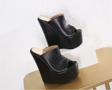 Eilyken Peep Toe Platform Wedge Mules Slippers Women Summer Sexy Super High Pumps Sandal Shoes Black 35-42