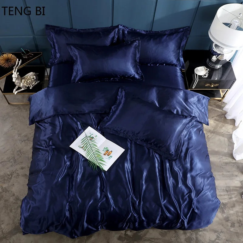 HOT! 100%  Silk Bedding Fashion Bedding set Pure color A/B double-sided color Simplicity Bed sheet, quilt cover pillowcase 2-5pc