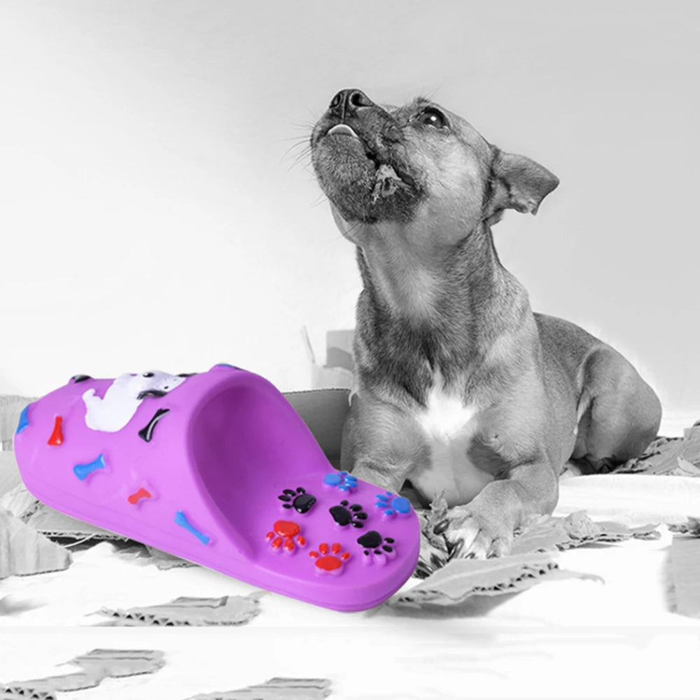 1pc Puppy Slipper Toy Fun Interactive Toy Cartoon Paw Dog Teething Toy Pet Squeaky Toy Dog Bite Sound Realistic Toy