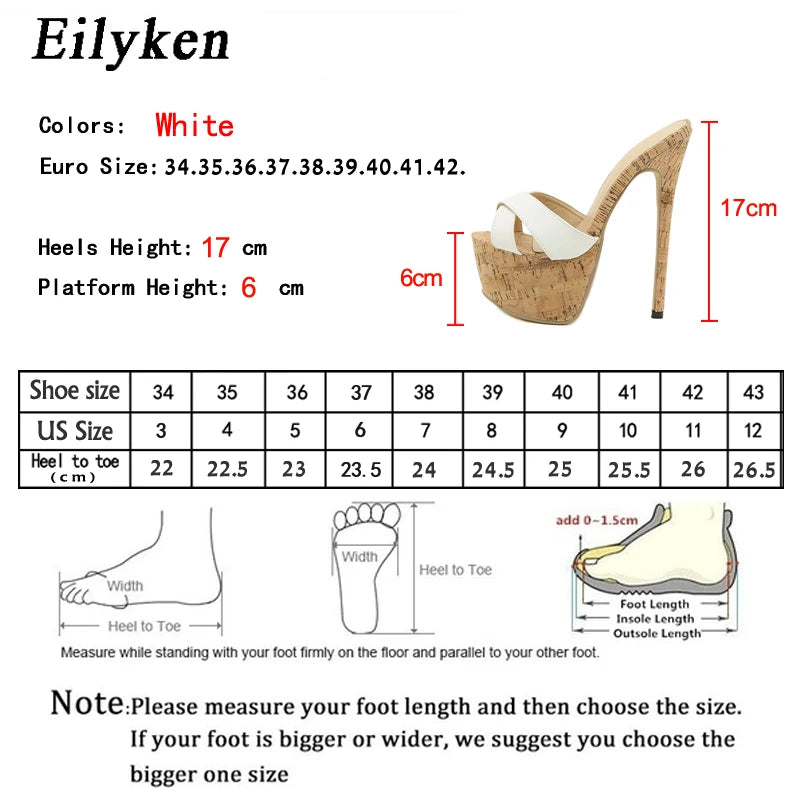 Eilyken Sexy Super High Heels Slippers Sandals Women PU Leather Party Shoes Fashion Platform Peep Toe Slip On Mules