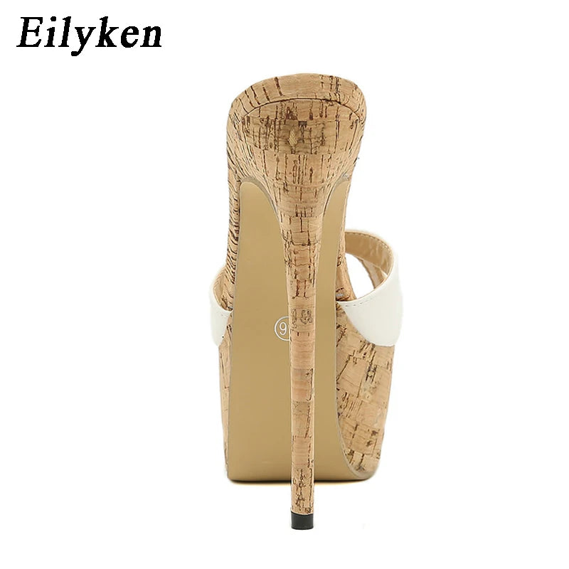 Eilyken Sexy Super High Heels Slippers Sandals Women PU Leather Party Shoes Fashion Platform Peep Toe Slip On Mules