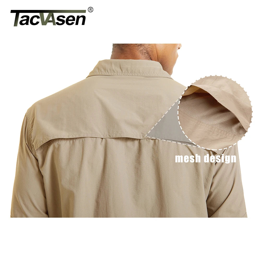 TACVASEN With 2 Chest Zipper Pockets Cargo Shirt Men's Quick Drying Skin Protective Long Sleeve Work Shirt Male Tops Outdoor