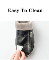 Men Slippers Indoor PU Leather House Waterproof Warm Home Bedroom Fur Slipper Male Shoes Fluffy Big Size Casual Slide Shoes