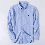 S~6XL Cotton Oxford Shirt For Mens Long Sleeve Plaid Striped Casual Shirts Male Pocket Regular-Fit Button-Down Work Man Shirt