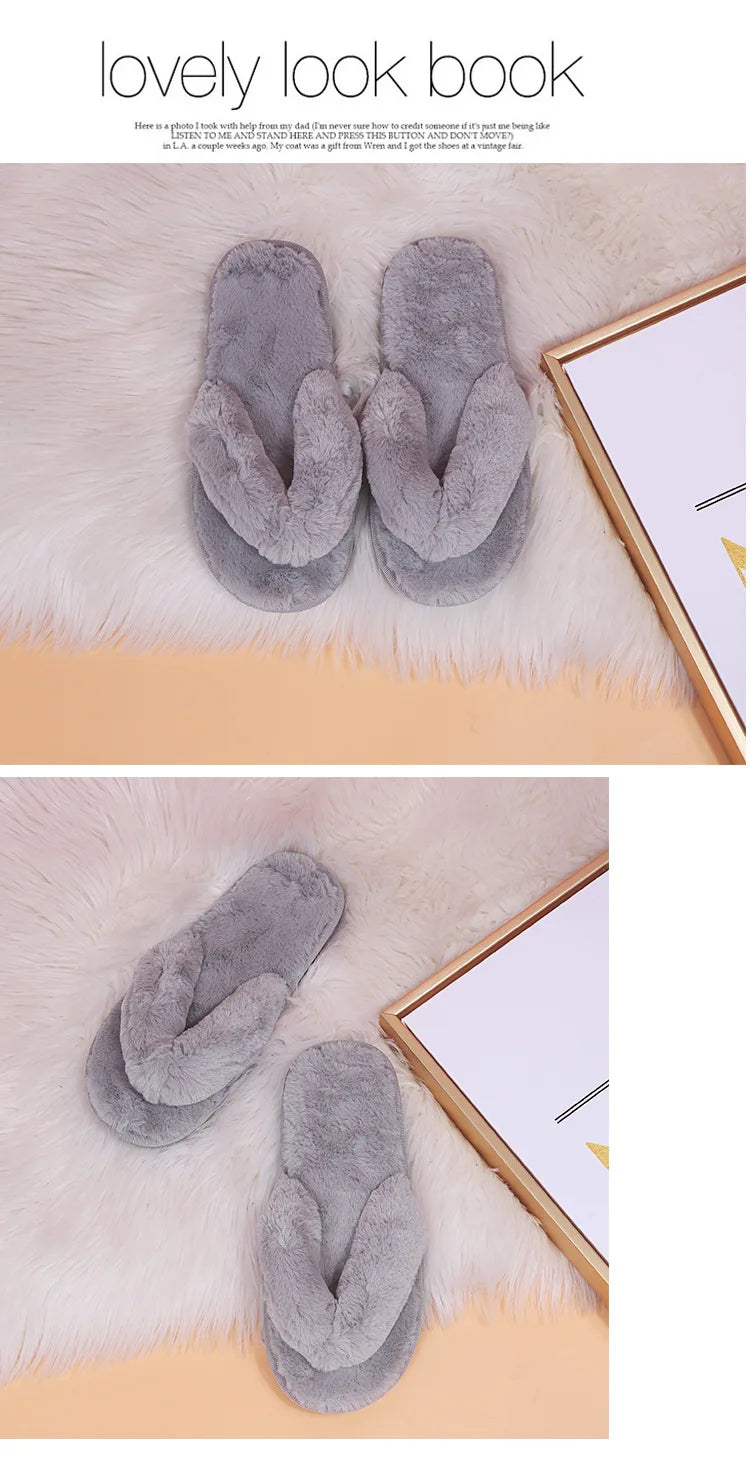 Warm Fluffy Slippers Women Cozy Faux Fur Cross Indoor Floor Slides Flat Soft Furry Shoes Ladies Female Celebrities Flip Flops