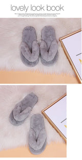 Warm Fluffy Slippers Women Cozy Faux Fur Cross Indoor Floor Slides Flat Soft Furry Shoes Ladies Female Celebrities Flip Flops