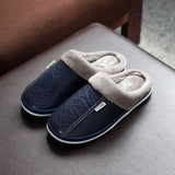 Winter Home Slippers for Men Memory Foam Massage House Slippers With Fur PU Leather Waterproof Indoor Male slipper Plus Size 51