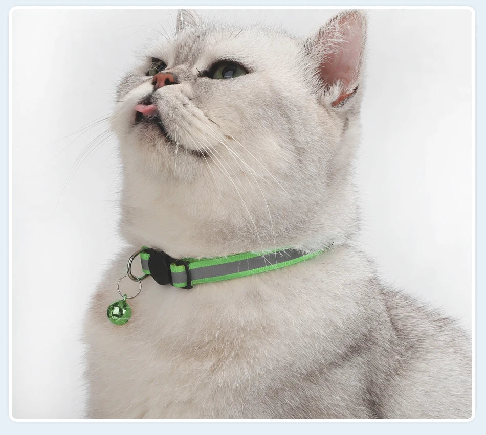 ROJECO Colorful Cat Collar With Bell Adjustable Safety Reflective Pet Collars For Cats Supplies Kitten Buckle Necklace Pet Leash