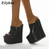 Eilyken Peep Toe Platform Wedge Mules Slippers Women Summer Sexy Super High Pumps Sandal Shoes Black 35-42