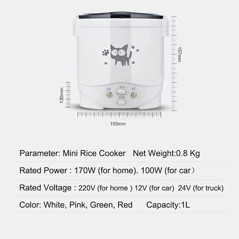 Electric Mini Rice Cooker Portable MultiCooker Household Rice Cookers 12V 24V 220V Pot Cooking Machine Pans For Car Truck Home