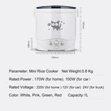 Electric Mini Rice Cooker Portable MultiCooker Household Rice Cookers 12V 24V 220V Pot Cooking Machine Pans For Car Truck Home