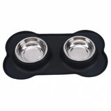 Antislip Double Dog Bowl With Silicone Mat Durable Stainless Steel Water Food Feeder Pet Feeding Drinking Bowls for Dogs Cats