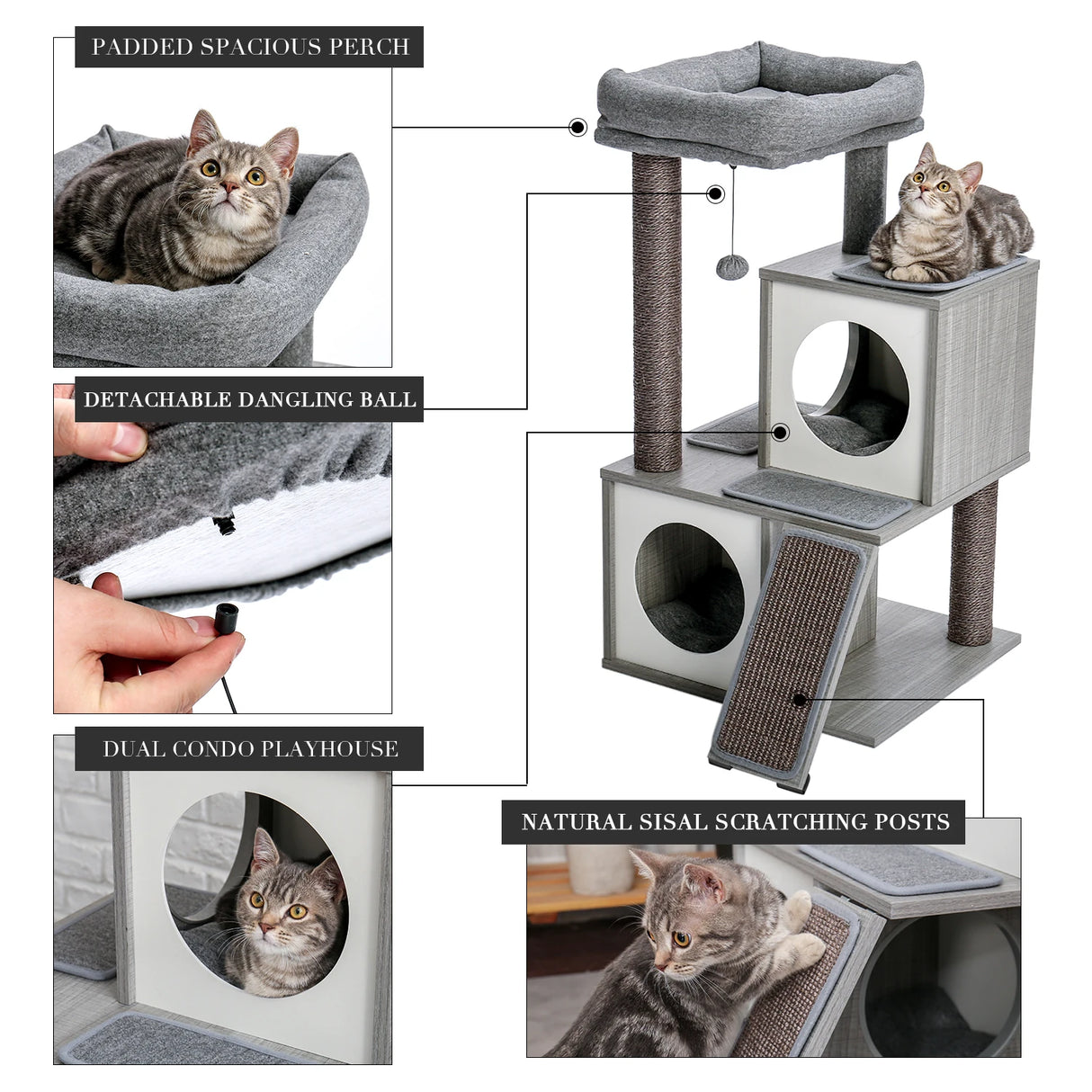 Domestic Delivery Big Cat Tree Tower Condo Furniture Scratch Post Cat Jumping Toy with Ladder for Kittens Pet House Play