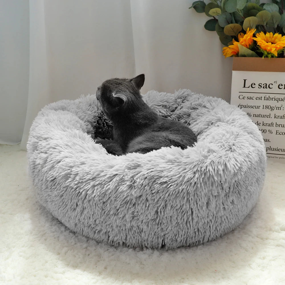 New Warm Dog Cat Bed Round Long Plush Cat's House Cave Pet Kitten Cushion Basket Sleepping Mat for Cats Small Dog Chihuahua Nest