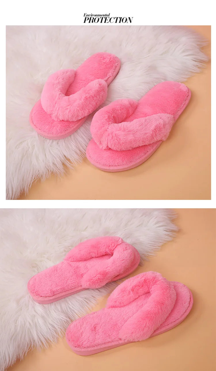 Warm Fluffy Slippers Women Cozy Faux Fur Cross Indoor Floor Slides Flat Soft Furry Shoes Ladies Female Celebrities Flip Flops