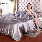 HOT! 100%  Silk Bedding Fashion Bedding set Pure color A/B double-sided color Simplicity Bed sheet, quilt cover pillowcase 2-5pc