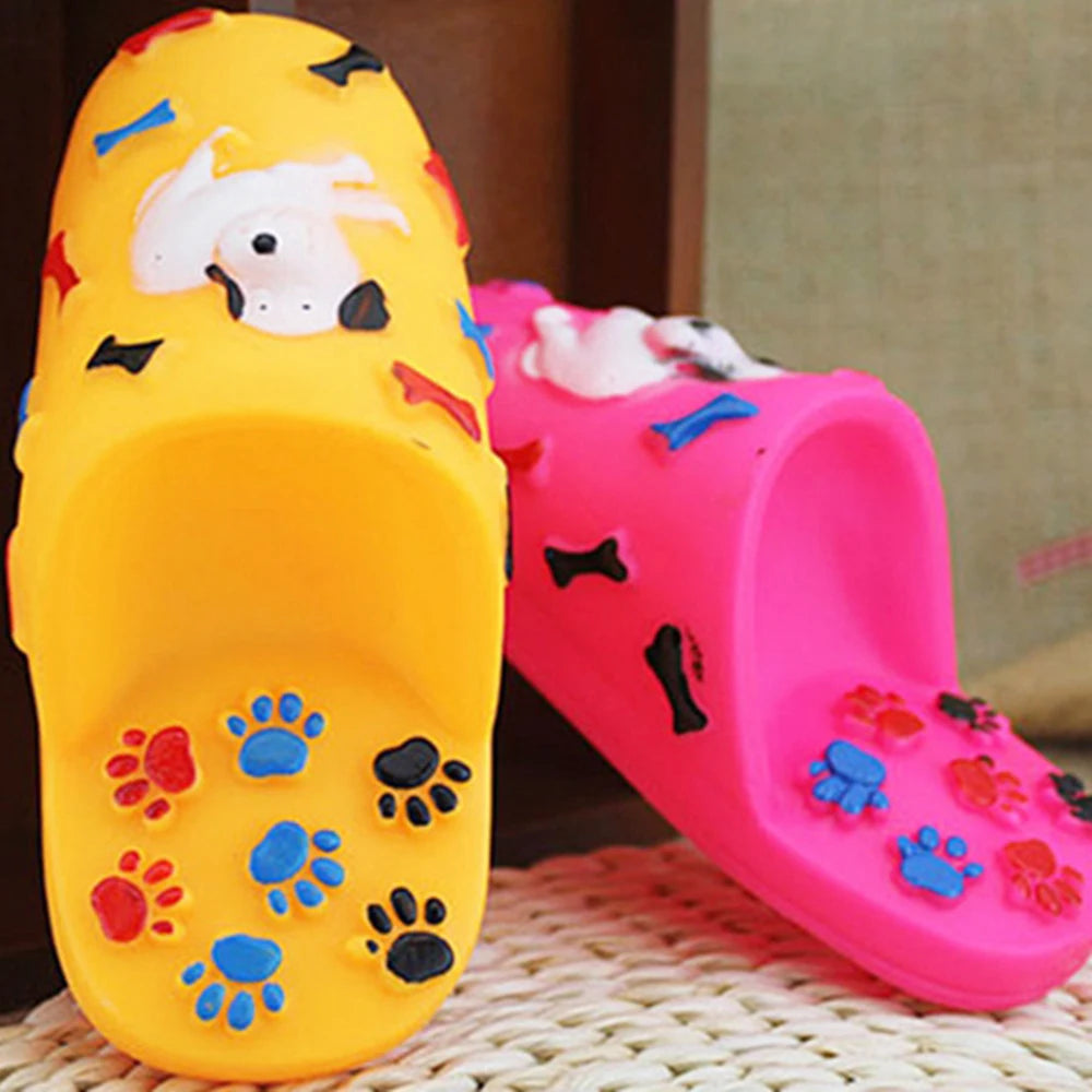 1pc Puppy Slipper Toy Fun Interactive Toy Cartoon Paw Dog Teething Toy Pet Squeaky Toy Dog Bite Sound Realistic Toy