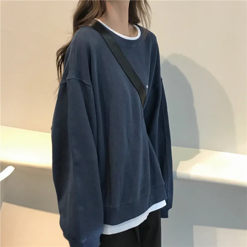 Jielur New Kpop Letter Hoody Fashion Korean Thin Chic Women's Sweatshirts Cool Navy Blue Gray Hoodies for Women M-XXL