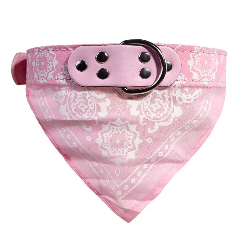 Pet Bandanas Collar for Dogs Cats Adjustable PU Leather Triangular Bibs Scarf Collar with Paisley Pattern for Puppy Accessories