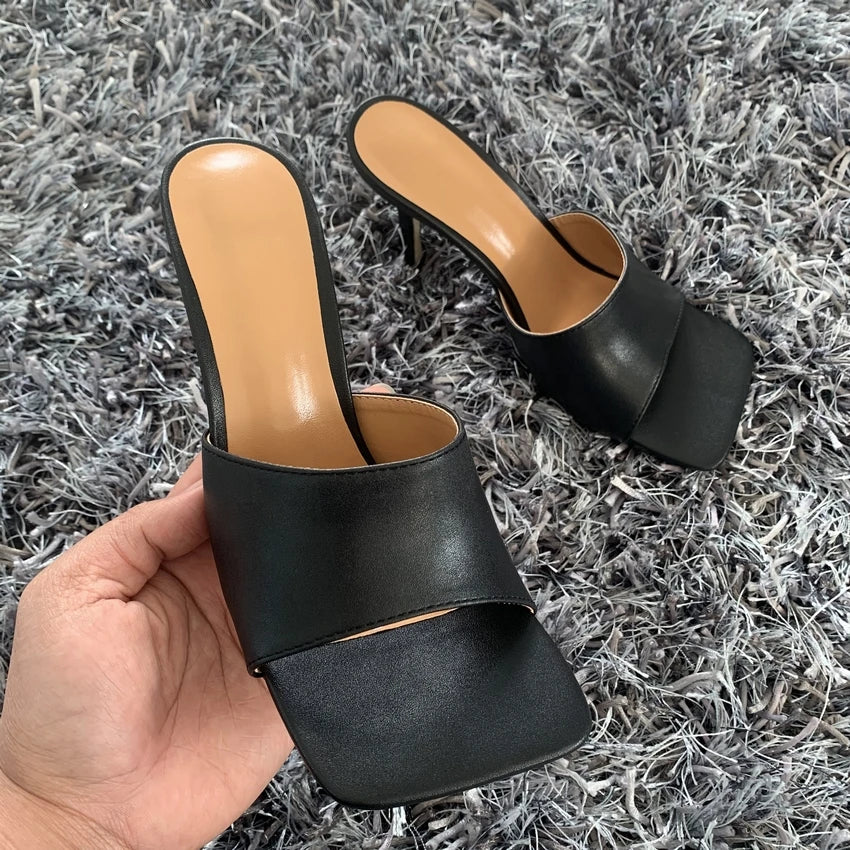 2024 New Summer Women Sandals Square Toe Ladies Heel Mules Sexy Thin High Heels Sandals Slippers Female Fashion Woman Shoes