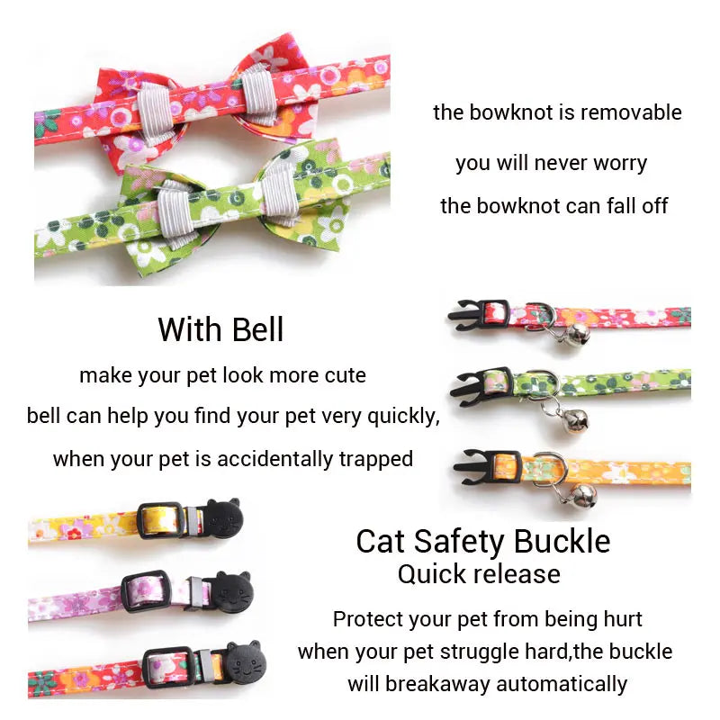 Floral Pet Cat Collar Dog Accessories Collier With Bell Chats Bow Bandana Sunflower Necklace Goats Supplies Breakaway Charm