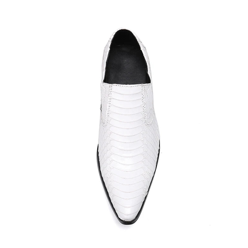 Spring High Quality White Snake Skin Slip On Men Dress Shoes Genuine Leather Party Wedding Flats Formal Loafer Sapato Masculino